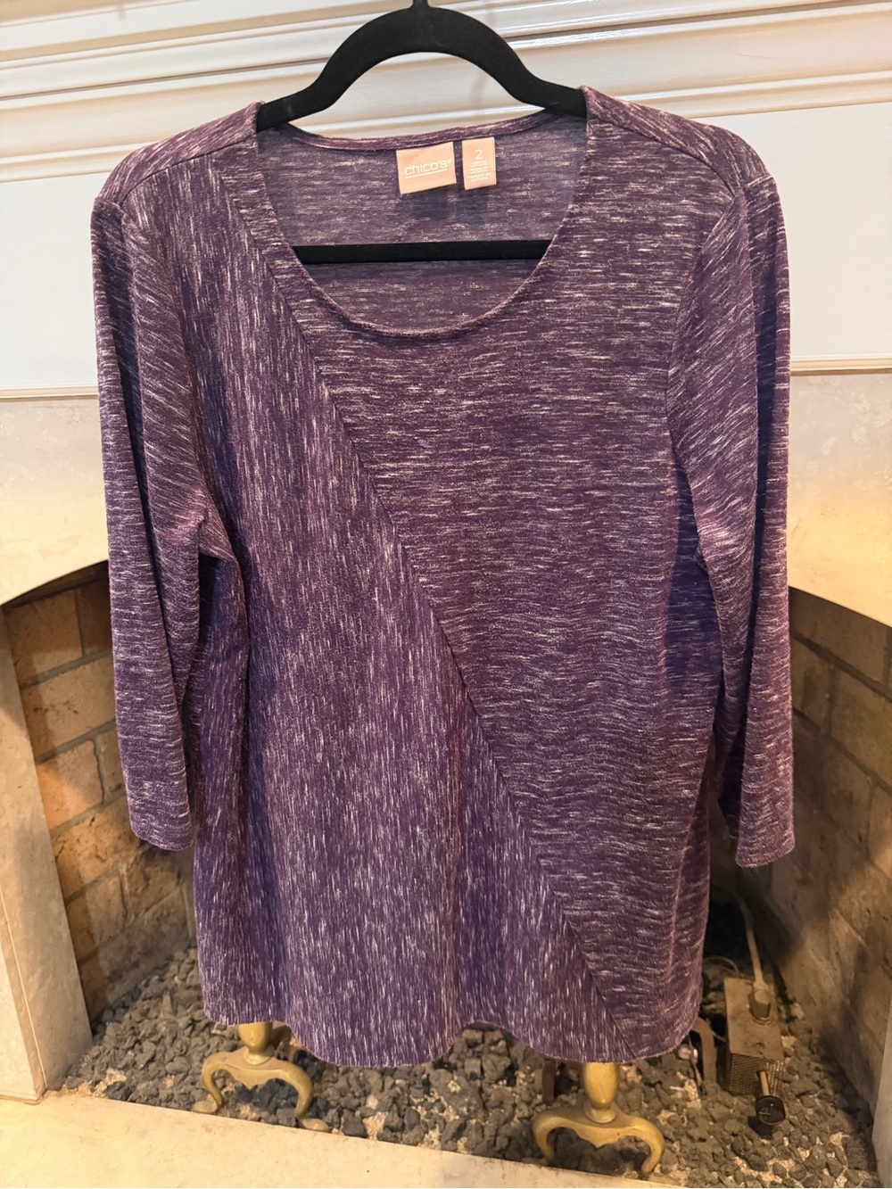 Chico's Heathered Purple Scoop Neck 3/4 Sleeve Knit Top size Large